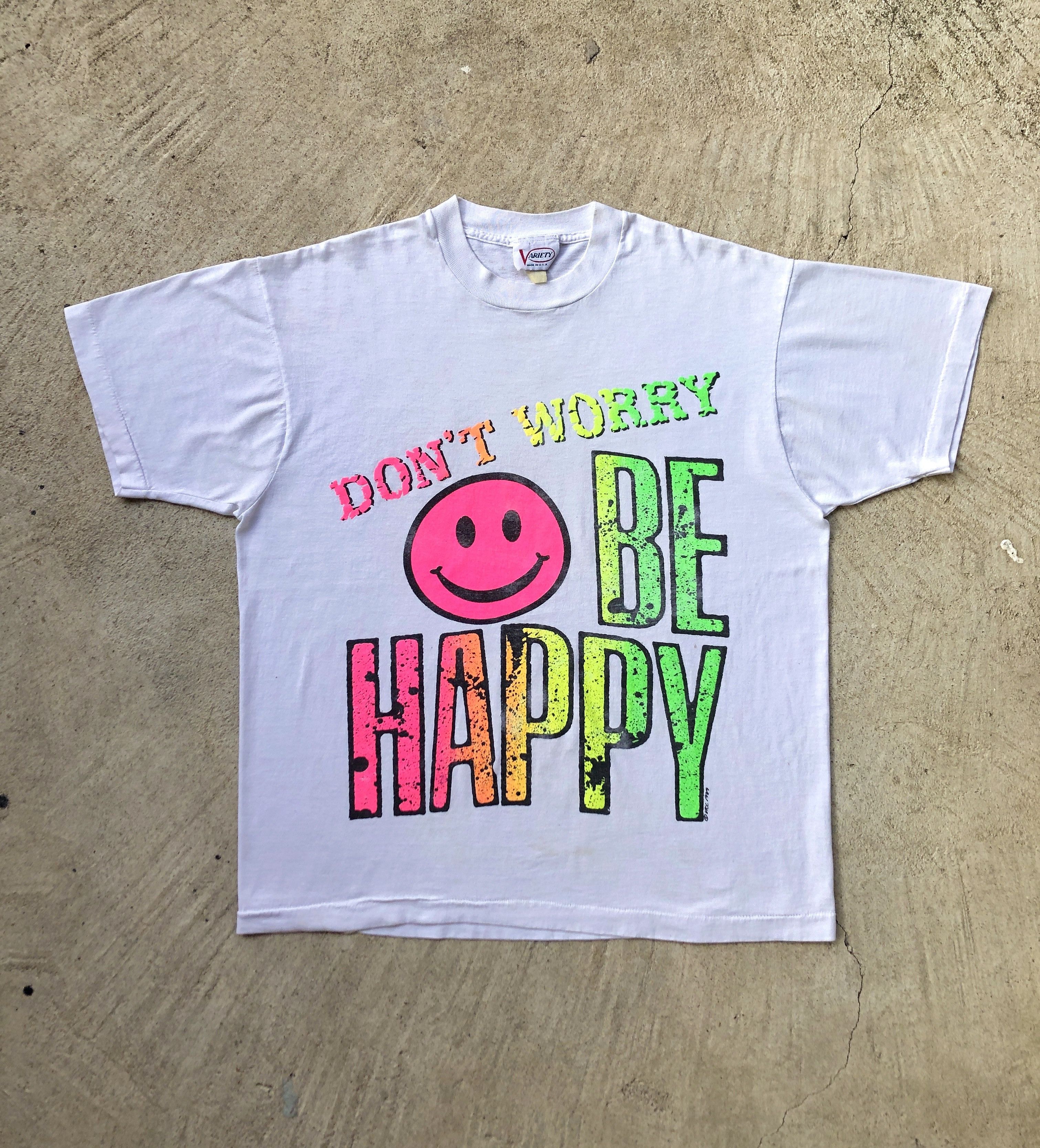 Vintage Vintage 80s DON'T WORRY BE HAPPY T-shirt Size US L / EU 52-54 / 3 - 1 Thumbnail