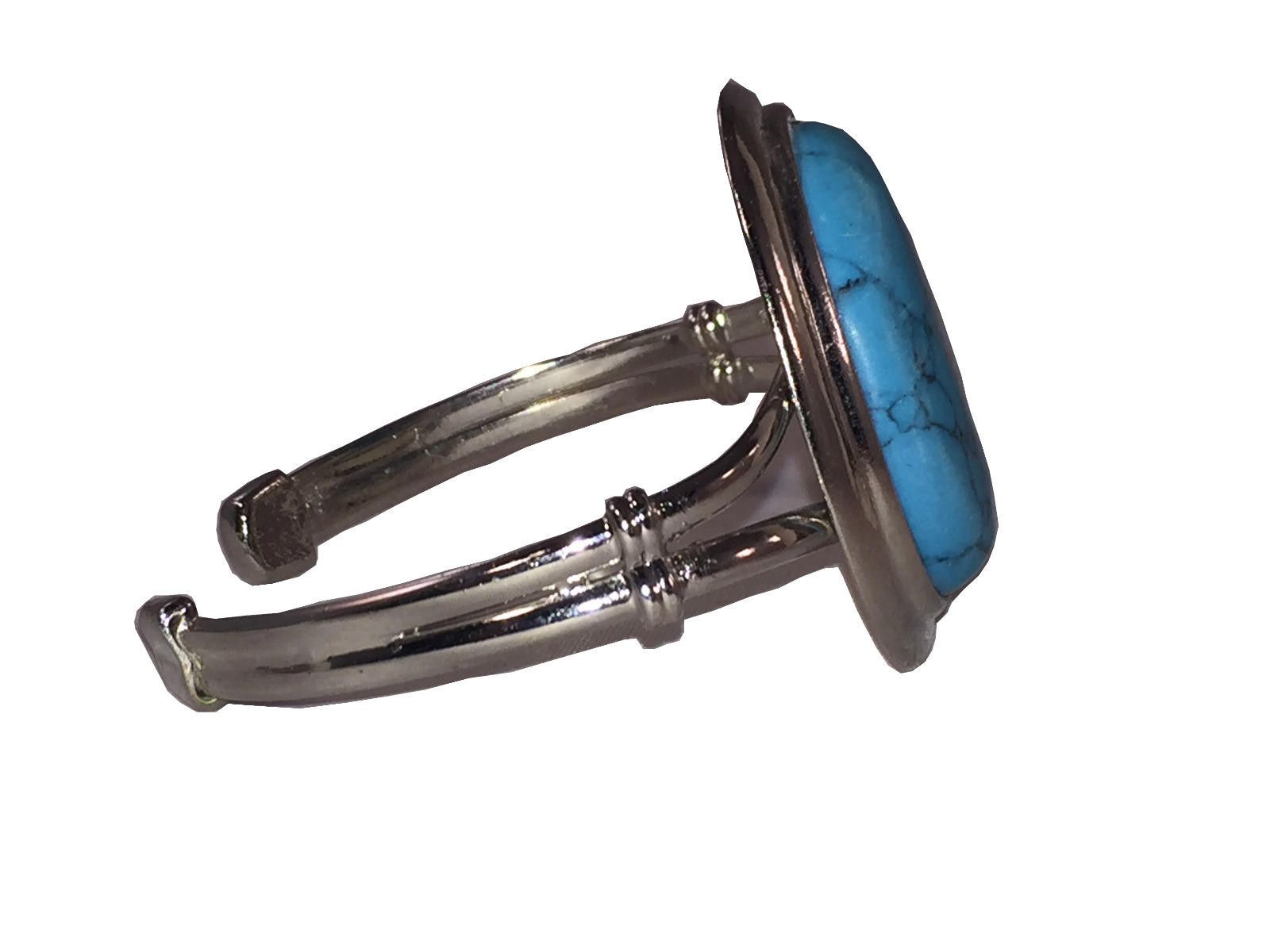 Designer Massive Simulated Turquoise Silver Tone Costume Bracelet Size ONE SIZE - 3 Thumbnail