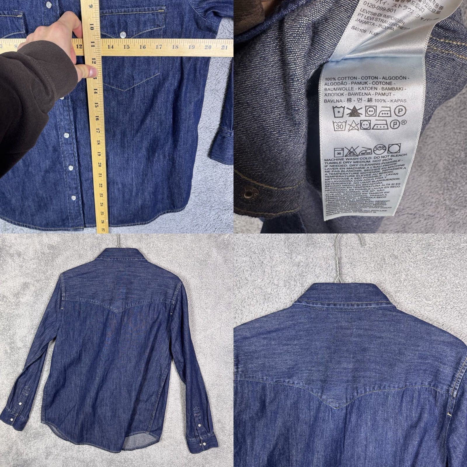 Levi's Levi's Denim Shirt Womens M Pearl Snap Dark Wash Western Y2K Cowgirl Slim Button-Up Long Sleeve Casual Blue Size M / US 6-8 / IT 42-44 - 8 Thumbnail