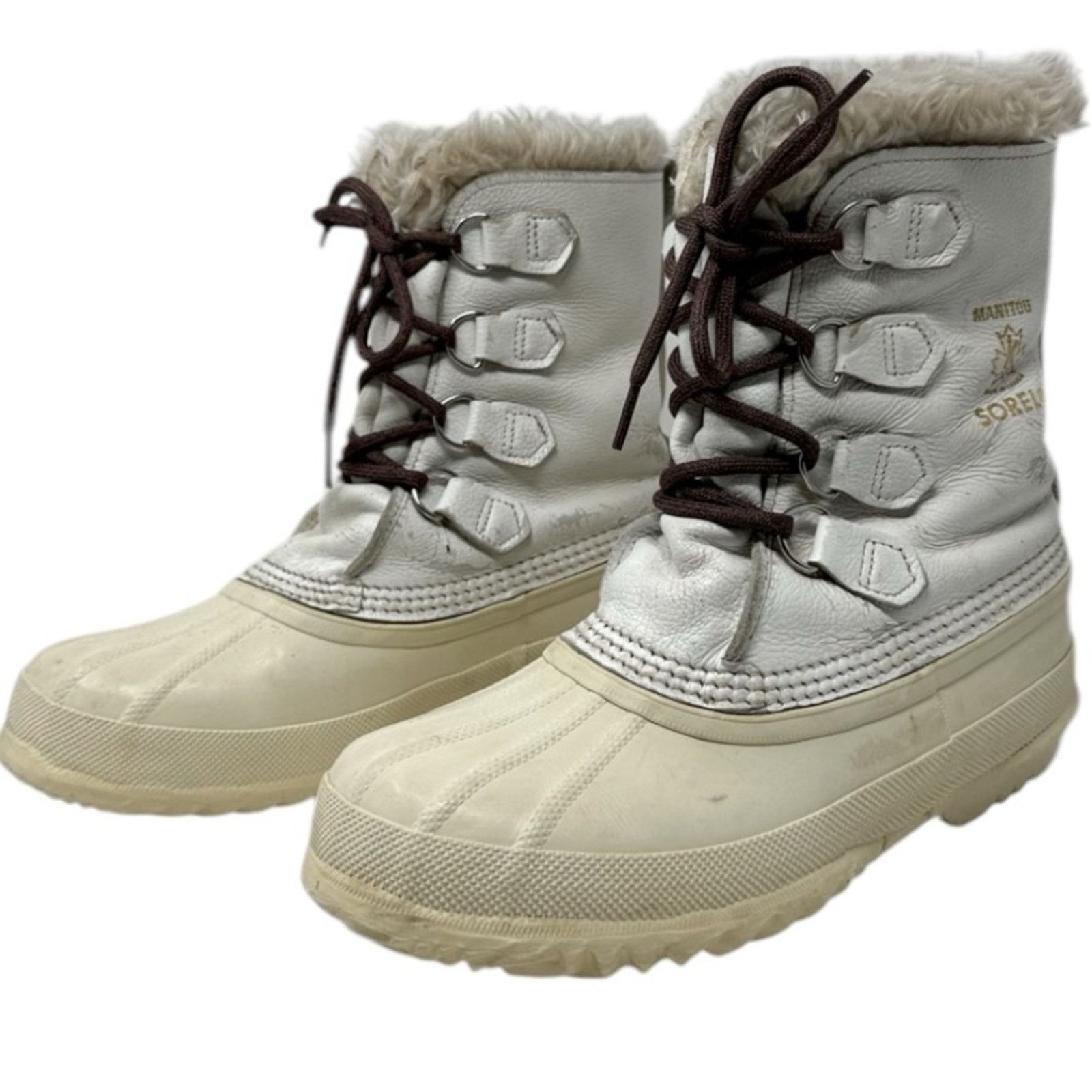 VTG SOREL Nanook Ivory Leather Wool Winter Snow Boots Sz