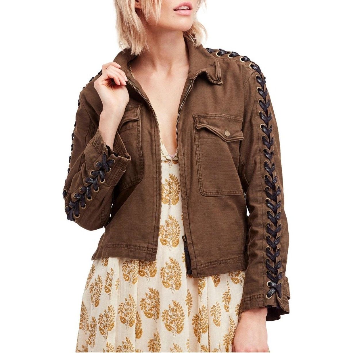 Free People New Free People Faye Military Jacket Retail $168 Small Moss Size S / US 4 / IT 40 - 3 Thumbnail