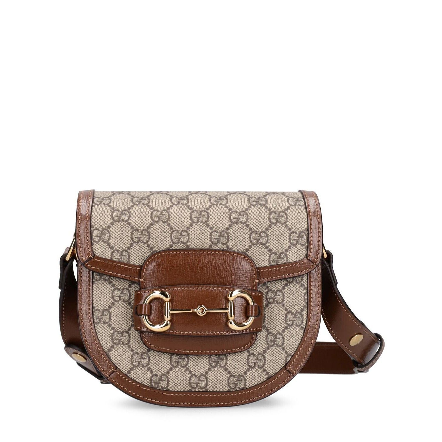 Gucci GUCCI Horsebit 1955 Mini Brown Leather/Canvas Rounded Should Size ONE SIZE - 1 Thumbnail
