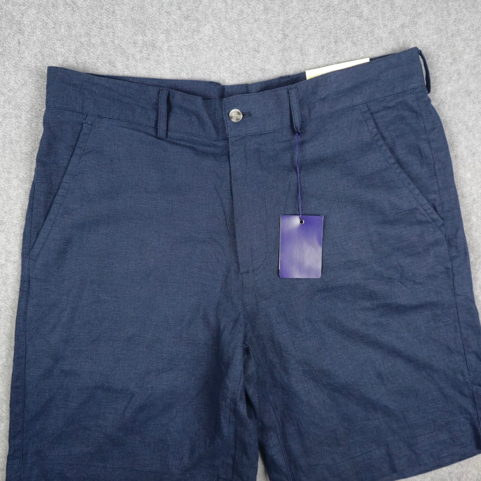 Alan Flusser Alan Flusser 34 Navy Linen Blend Flat Front Chino Shorts Size US 34 / EU 50 - 7 Thumbnail
