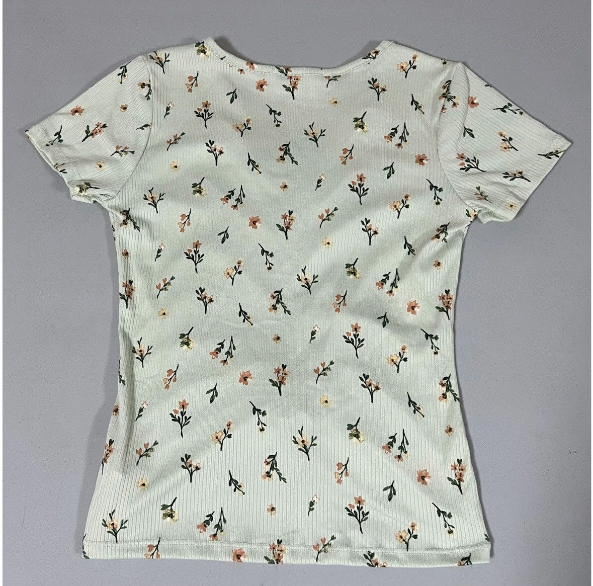 Vintage Green Pastel Floral Ruched Tee T-Shirt Top Blouse Size M 🪷✨ Size M / US 6-8 / IT 42-44 - 5 Thumbnail