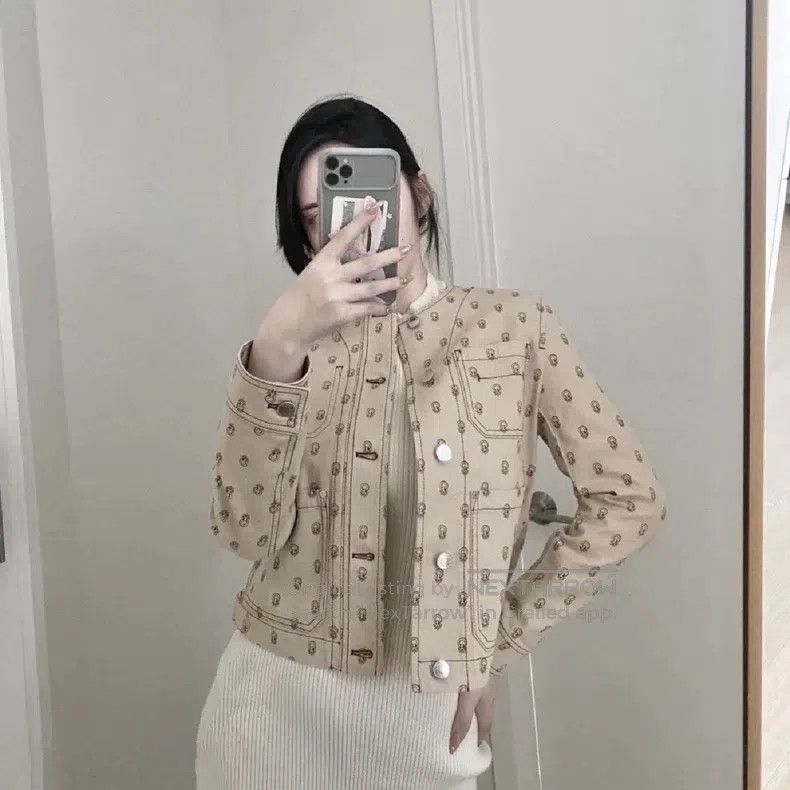 Hermes Hermes Light beige denim jacket with full-print logo Size XS / US 0-2 / IT 36-38 - 8 Thumbnail