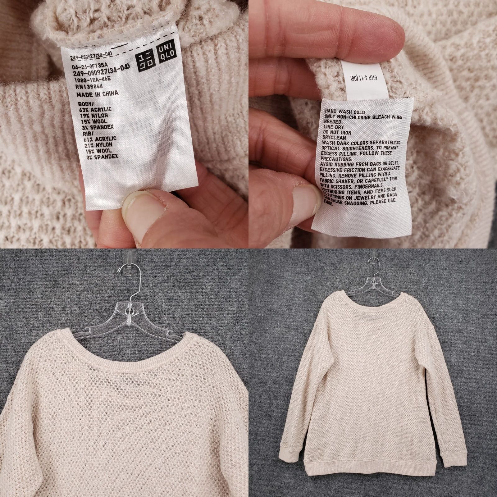 Uniqlo Uniqlo Sweater Womens L Beige Wool Blend Pullover Round Neck Long Sleeve Knit Modern Classic Adult Regular Fit Clothing Size L / US 10 / IT 46 - 8 Thumbnail
