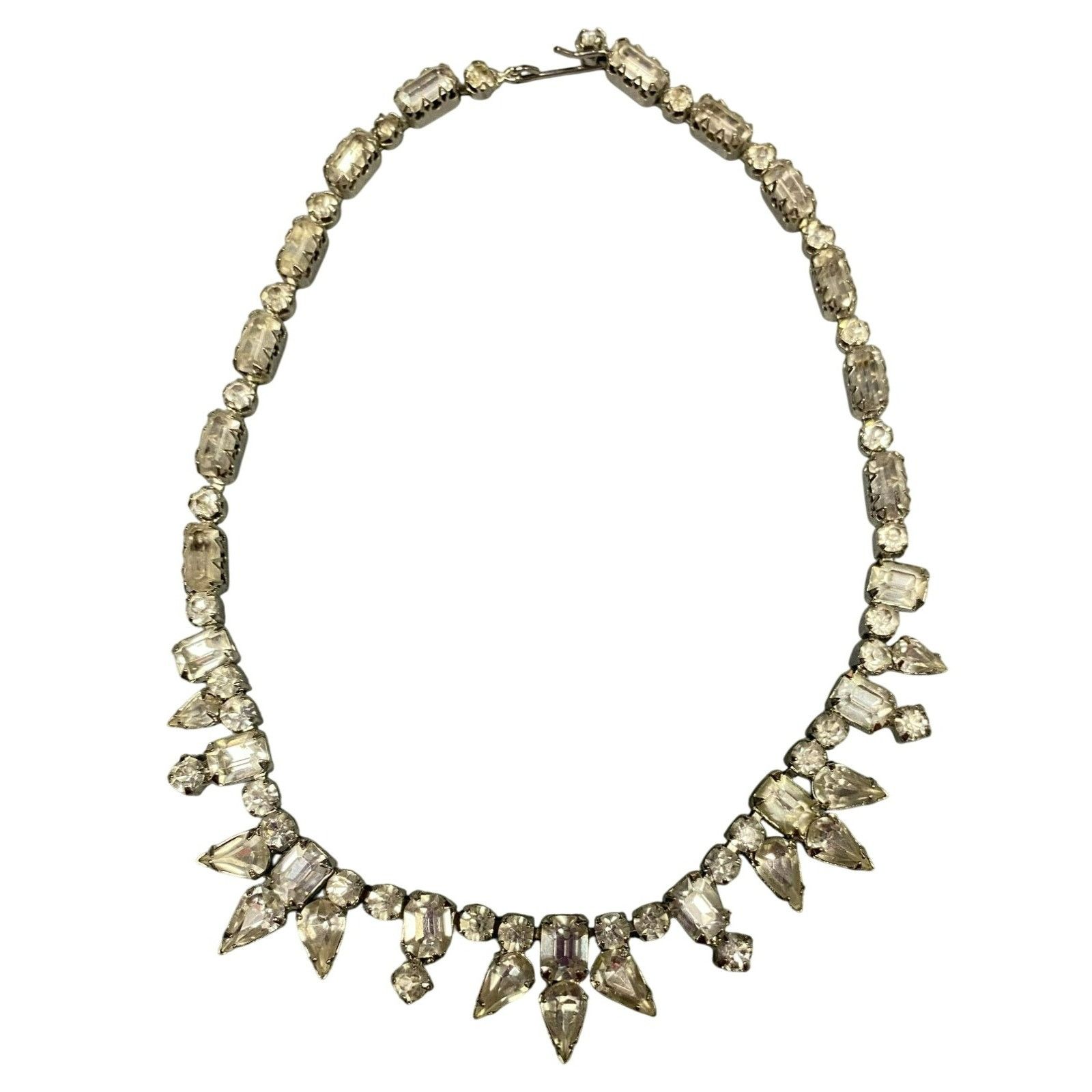 Other Vintage Silver Tone and Clear Rhinestone Necklace 14" Length Size ONE SIZE - 1 Thumbnail