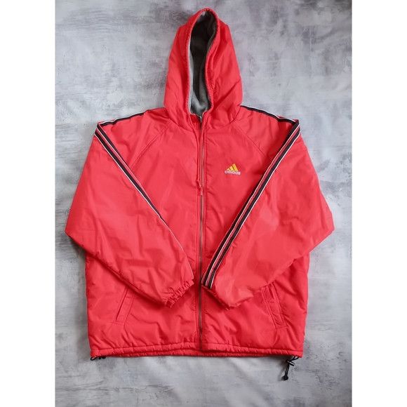 image of Vintage 90's Adidas Stripes Red Essential Winter Jacket in Red Gray, Men's (Size Large)