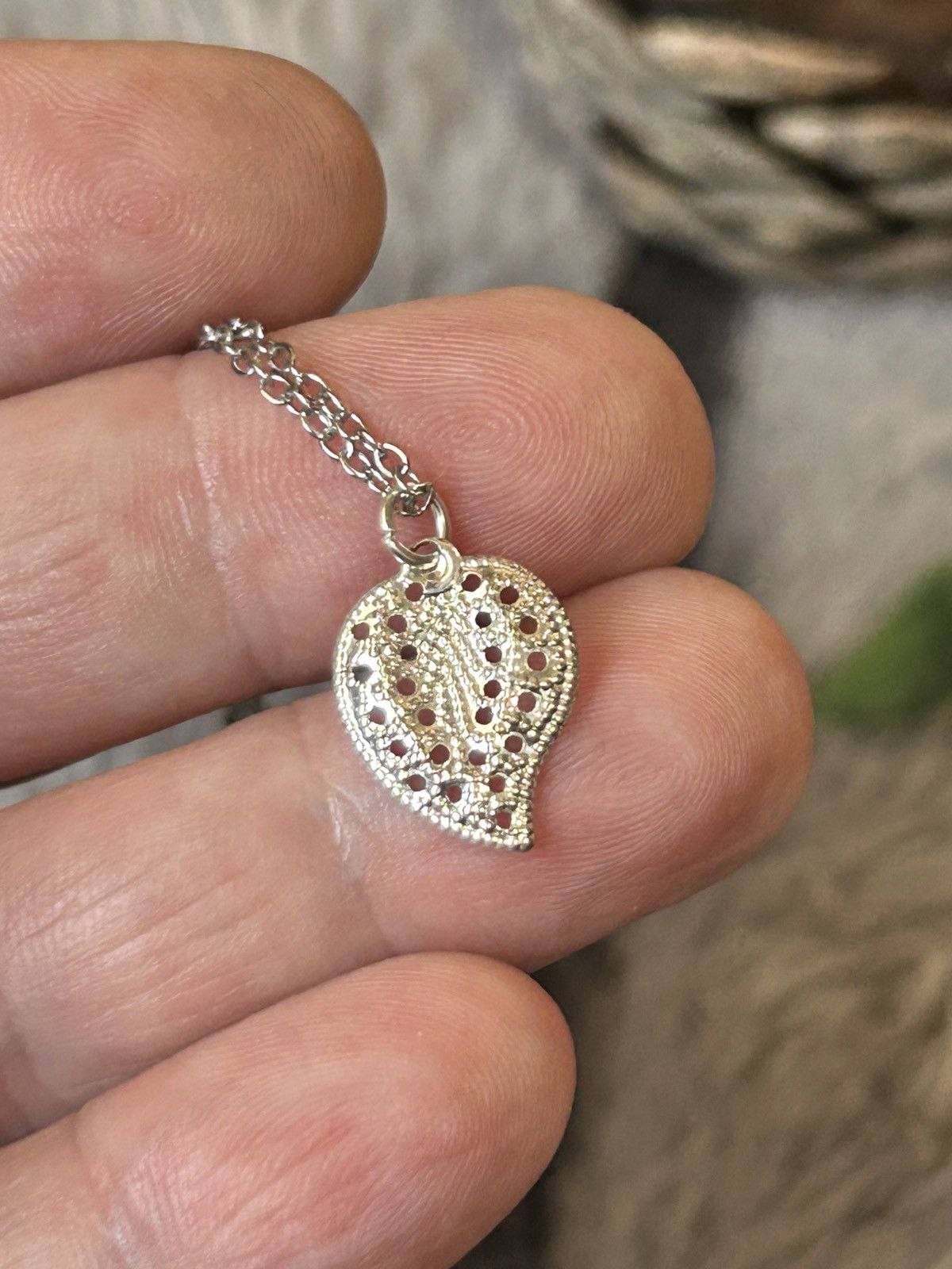 Handmade Handcrafted delicate filigree leaf pendant on chain necklace Size ONE SIZE - 3 Thumbnail