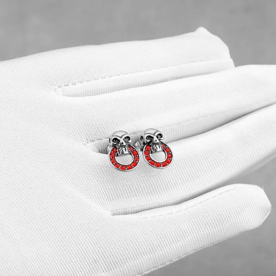 Jewelry Red Tiny Skull Stud Earrings Charm Stainless Earring Gift Size ONE SIZE - 5 Thumbnail