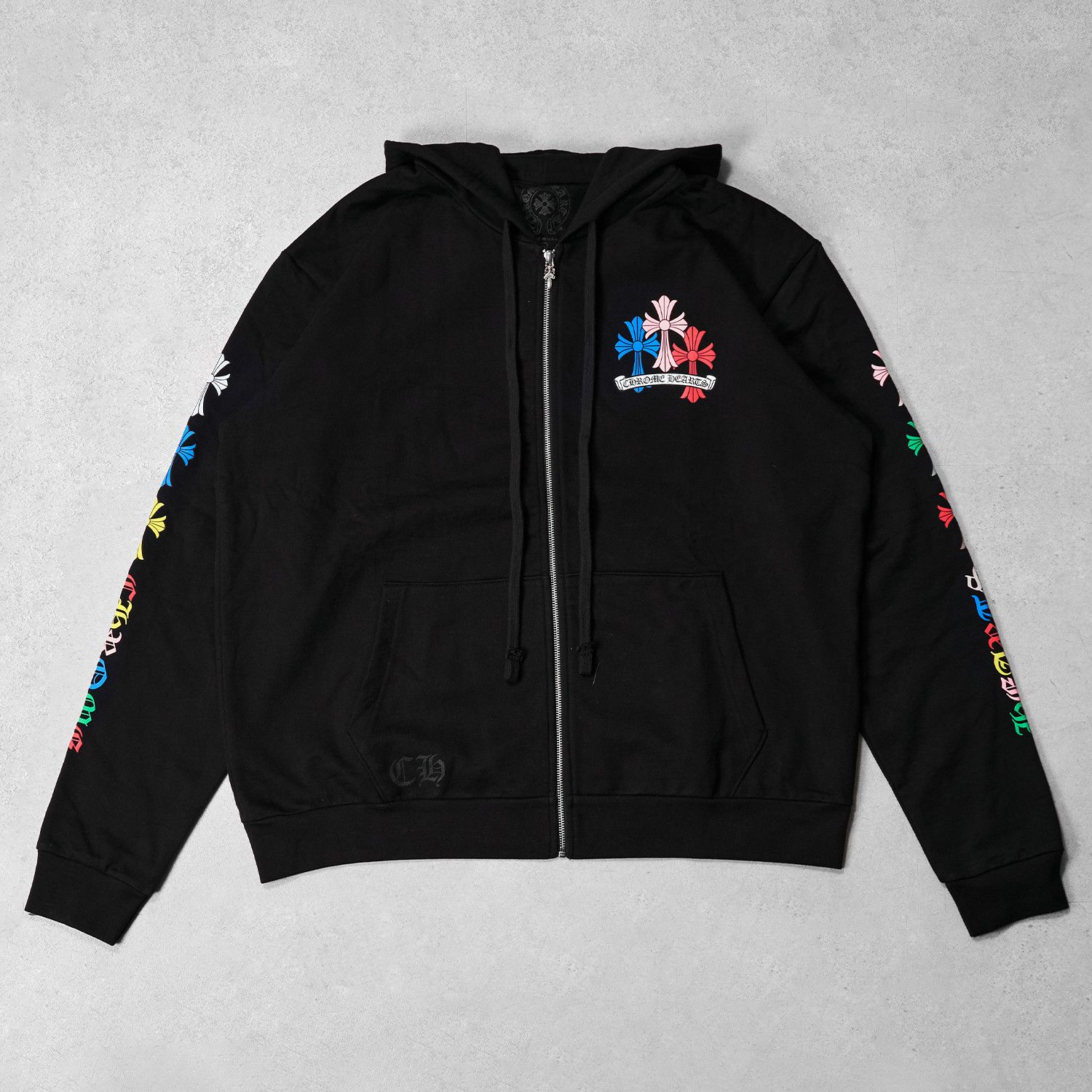 CHROME HEARTS Multi Color Cross Cemetery Zip Up Hoodie BLACK