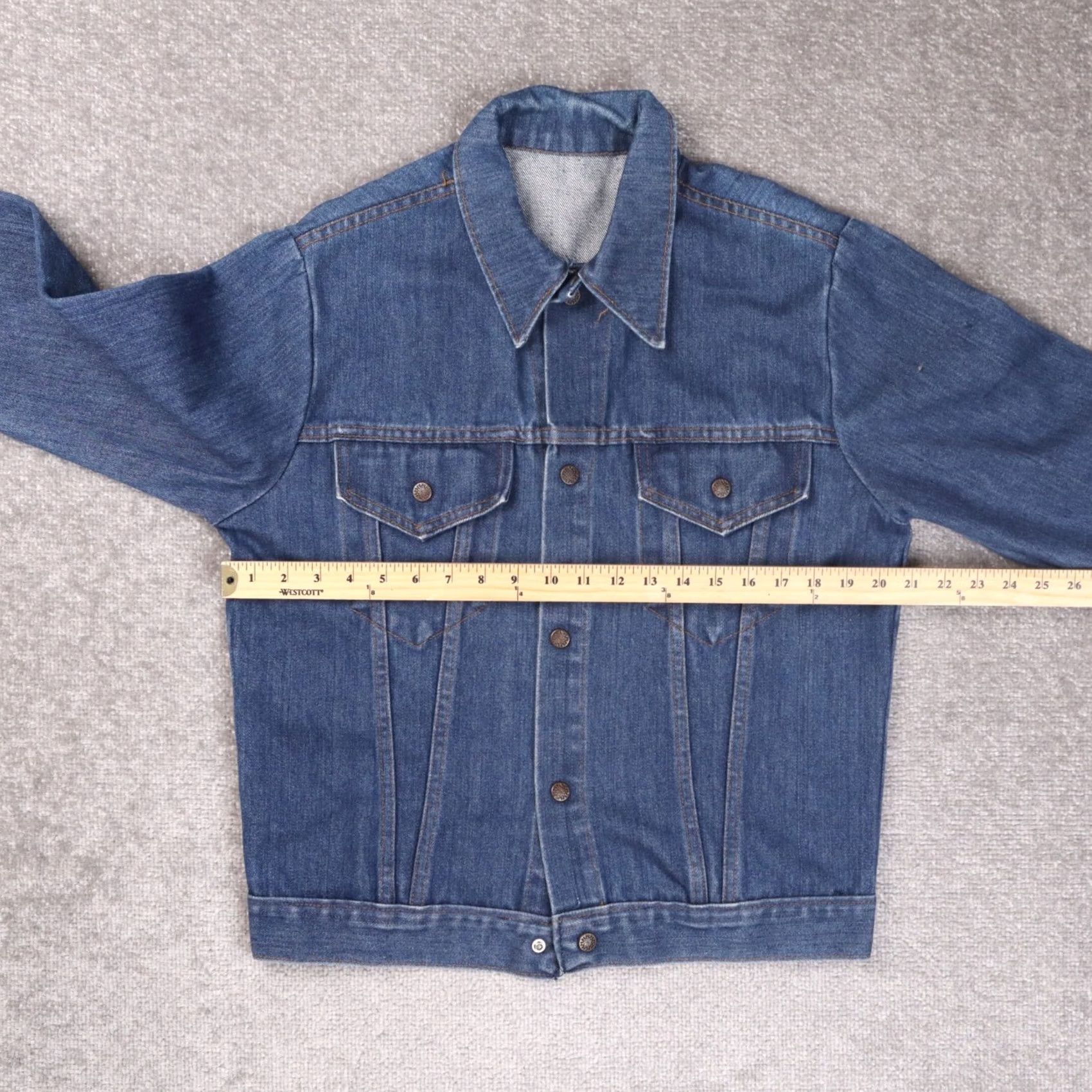 Denime VINTAGE Blue Denim Trucker Jacket Mens Large Solid Button Dark Wash Cotton Size US L / EU 52-54 / 3 - 6 Thumbnail