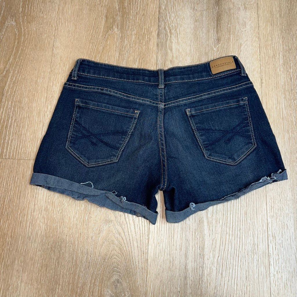 Aeropostale Aeropostale Midi Dark Whiskered Wash Denim Cuffed Shorts Con Size 27" / US 4 / IT 40 - 8 Thumbnail