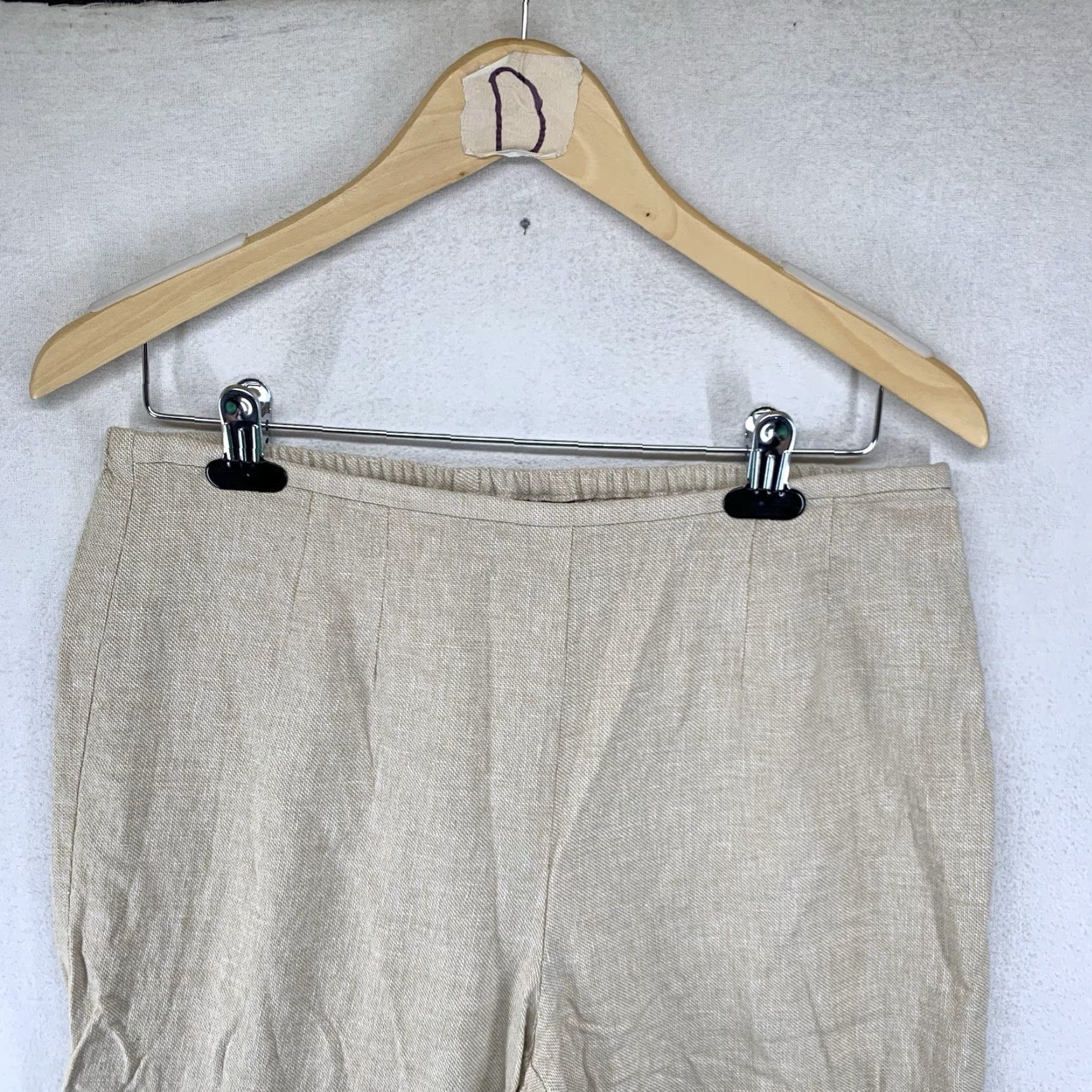 Vintage Vintage Women's Linen Cotton Blend Crop Pants PXL High-Waist Elastic Beige Summer Spring Casual Size 40" / US 18 - 4 Thumbnail