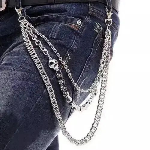 Homemade Pocket Chain Skull Punk Rock Gothic Silver Wallet Chrome Size ONE SIZE - 1 Thumbnail