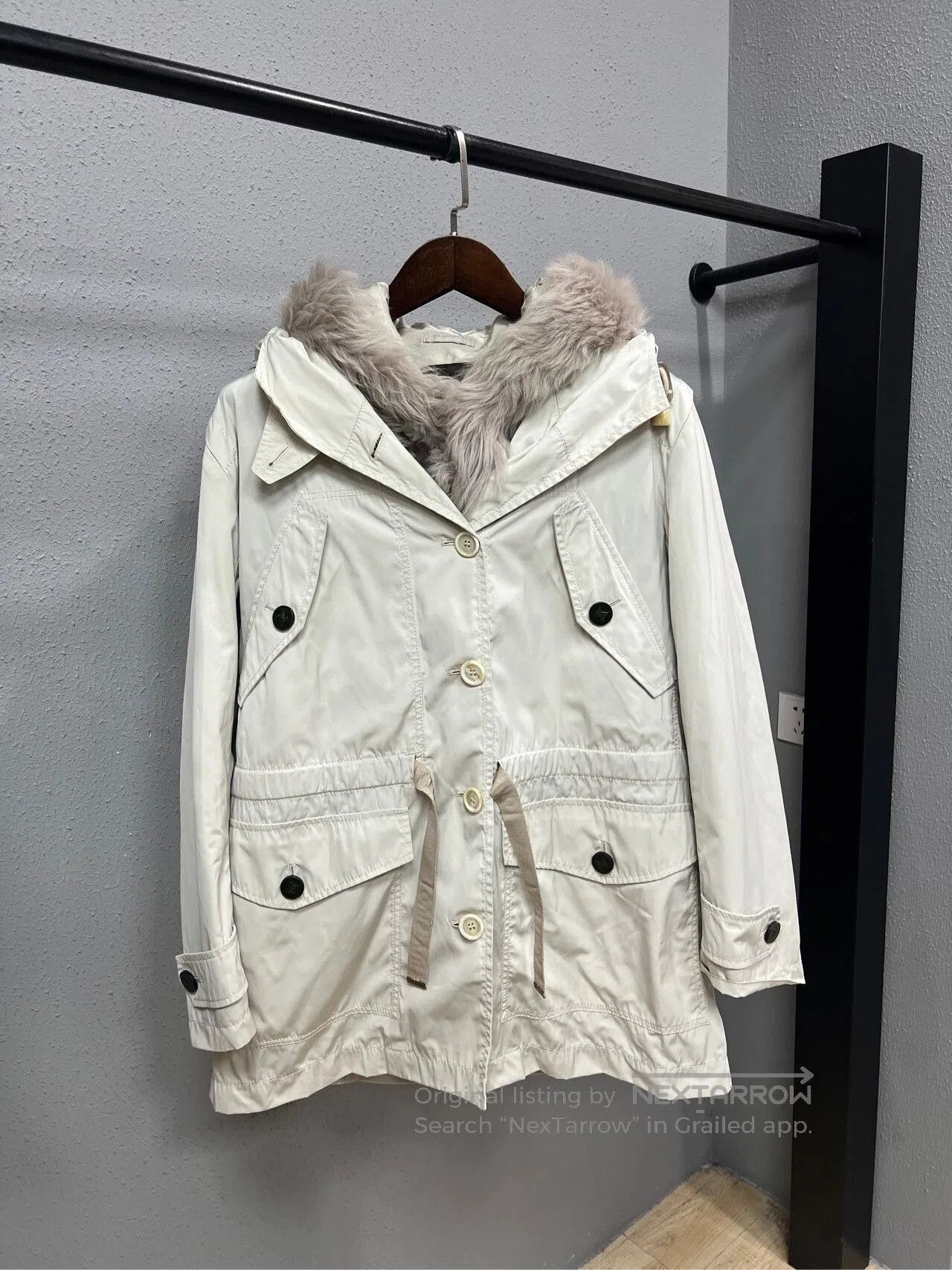 Louis Vuitton Beige Fur Parka Coat.
