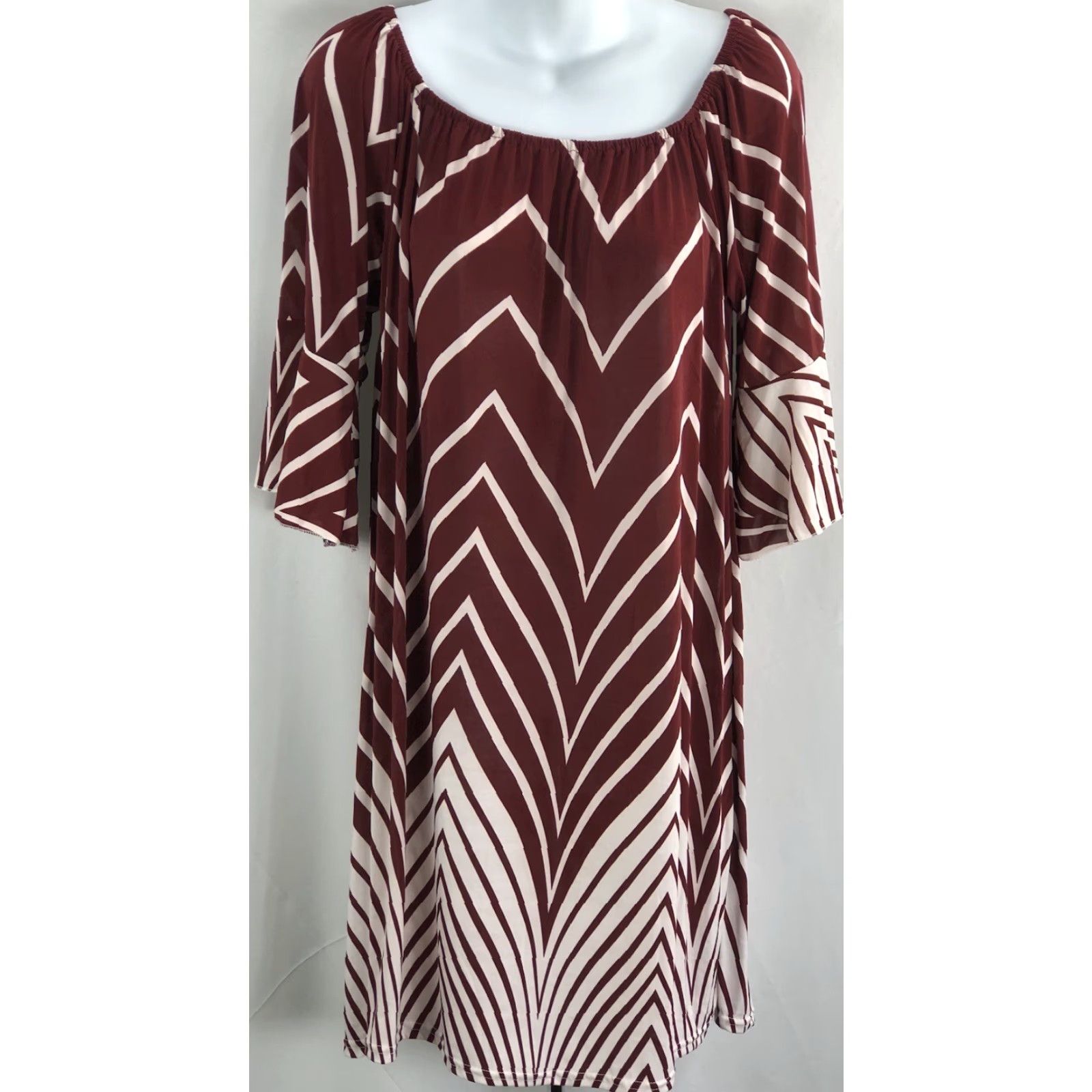 Vintage Ace Fashions Silky Shift Dress L Brown Geo 1/2 Flutter Sleeve KneeLength NWT Casual Workwear Bohemian City Modern Womens Size L / US 10 / IT 46 - 5 Thumbnail