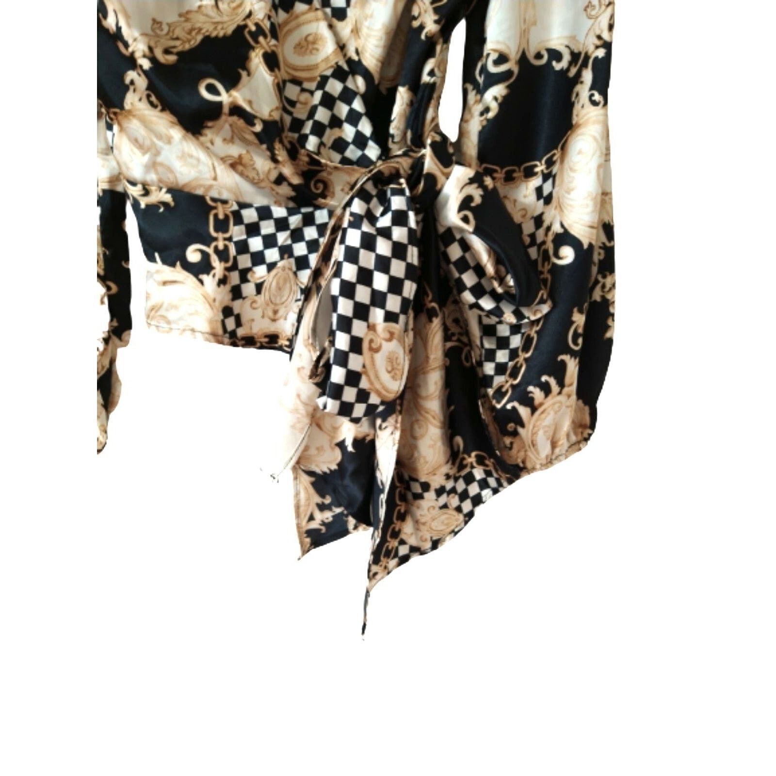 The Unbranded Brand O.L.M. black white gold chess long sleeve Blouse top S Size S / US 4 / IT 40 - 2 Thumbnail