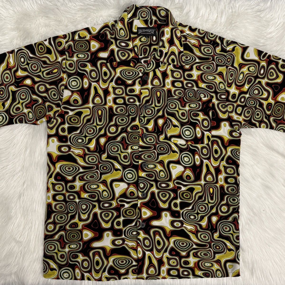 Dragonfly Psychedelic Abstract Print Button Shirt - 70s Boho Art Wave Size US L / EU 52-54 / 3 - 2 Thumbnail