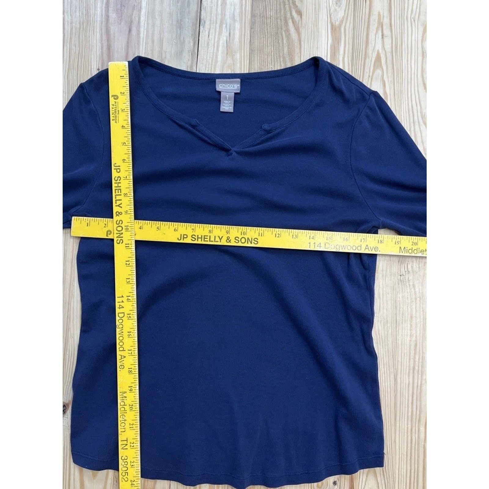 Chicos Chico's 3 Navy Blue VNeck 3/4 Sleeve Tunic Top Size 1 M Size M / US 6-8 / IT 42-44 - 6 Thumbnail