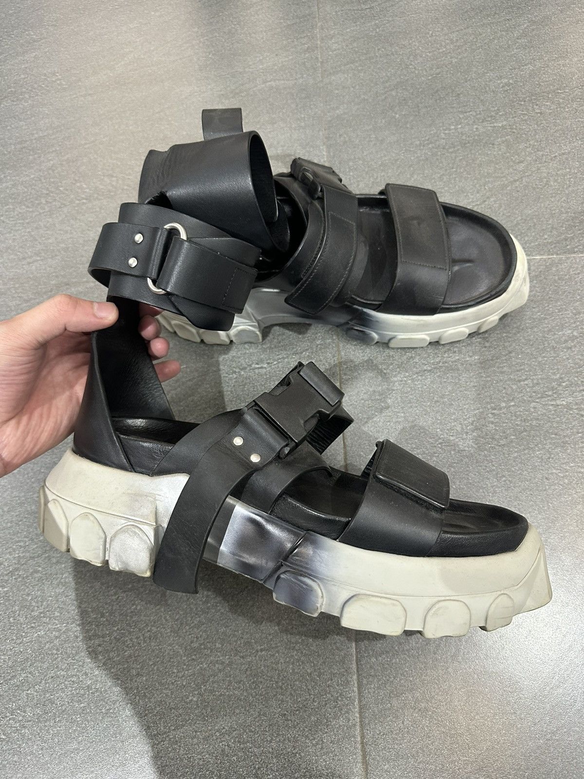 Rick Owens Rick Owens Black and Silver Ankle Strap Tractor Sandals Size US 8 / EU 41 - 4 Thumbnail