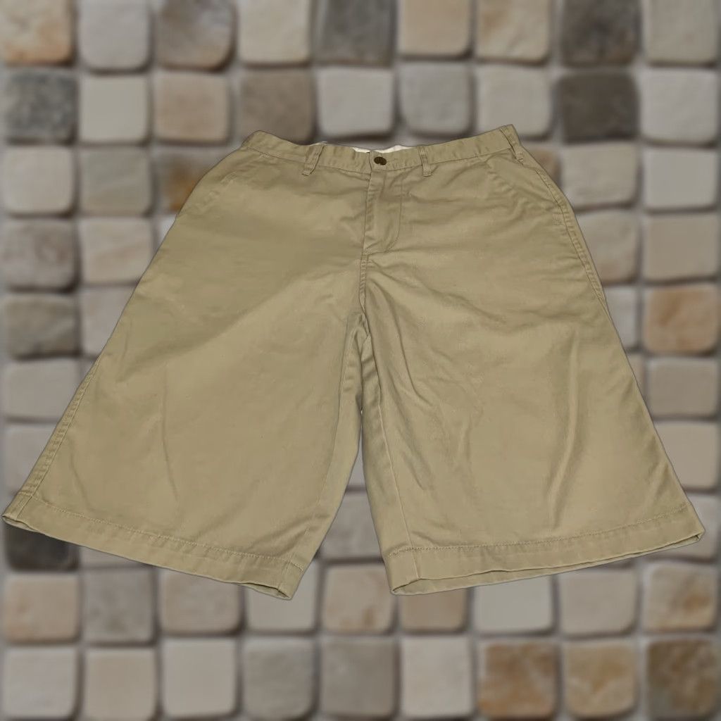 Volcom VINTAGE Volcom Stone 29 x 12" Khaki Weirder Chino Shorts Mens 29 Beige Cotton Polyester Front Zip Pockets Flat Front Casual 12 Inseam Size US 29 - 1 Thumbnail