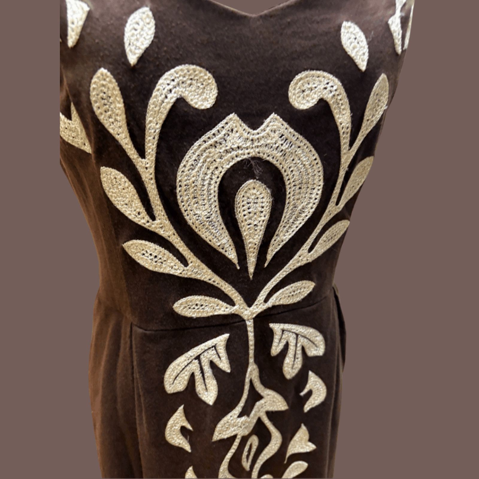 Macys VTG Boho Mini | INC Brown Gold Embroidery | Y2K Style Size M / US 6-8 / IT 42-44 - 3 Thumbnail