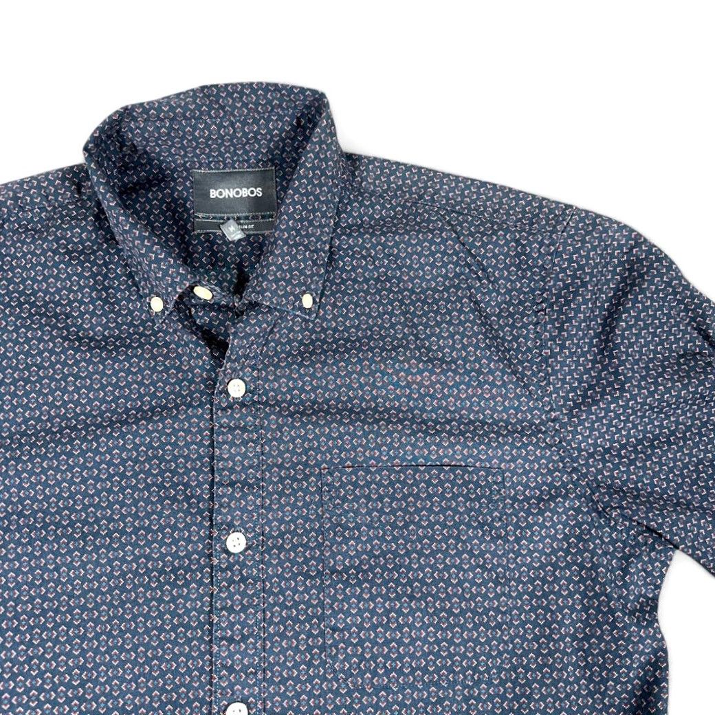 Bonobos Bonobos Shirt Blue Geometric Print Button-Down Slim Fit Adult MEDIUM Long Sleeve Size US M / EU 48-50 / 2 - 3 Thumbnail