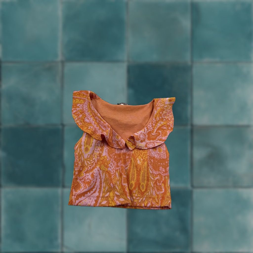 Zara Zara Crop Top Womens Medium Orange Paisley Sleeveless Boho Summer Ruffle V-Neck Size M / US 6-8 / IT 42-44 - 1 Thumbnail