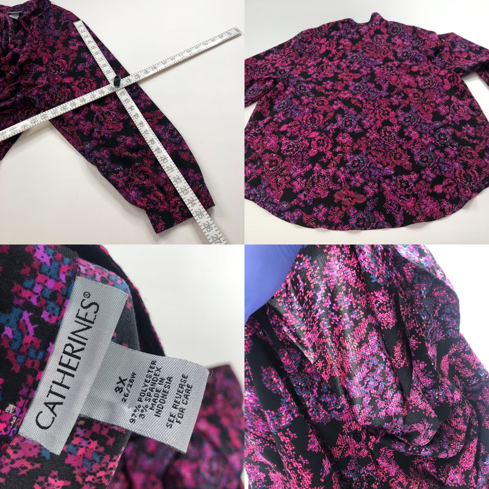 Vintage Catherines Plus 3X Women's Button Up Shirt All Over Print Black MINT Geometric Long Sleeve Casual 3X Womens Button-Up Shirt Size XXL / US 16-18 / IT 52-54 - 8 Thumbnail