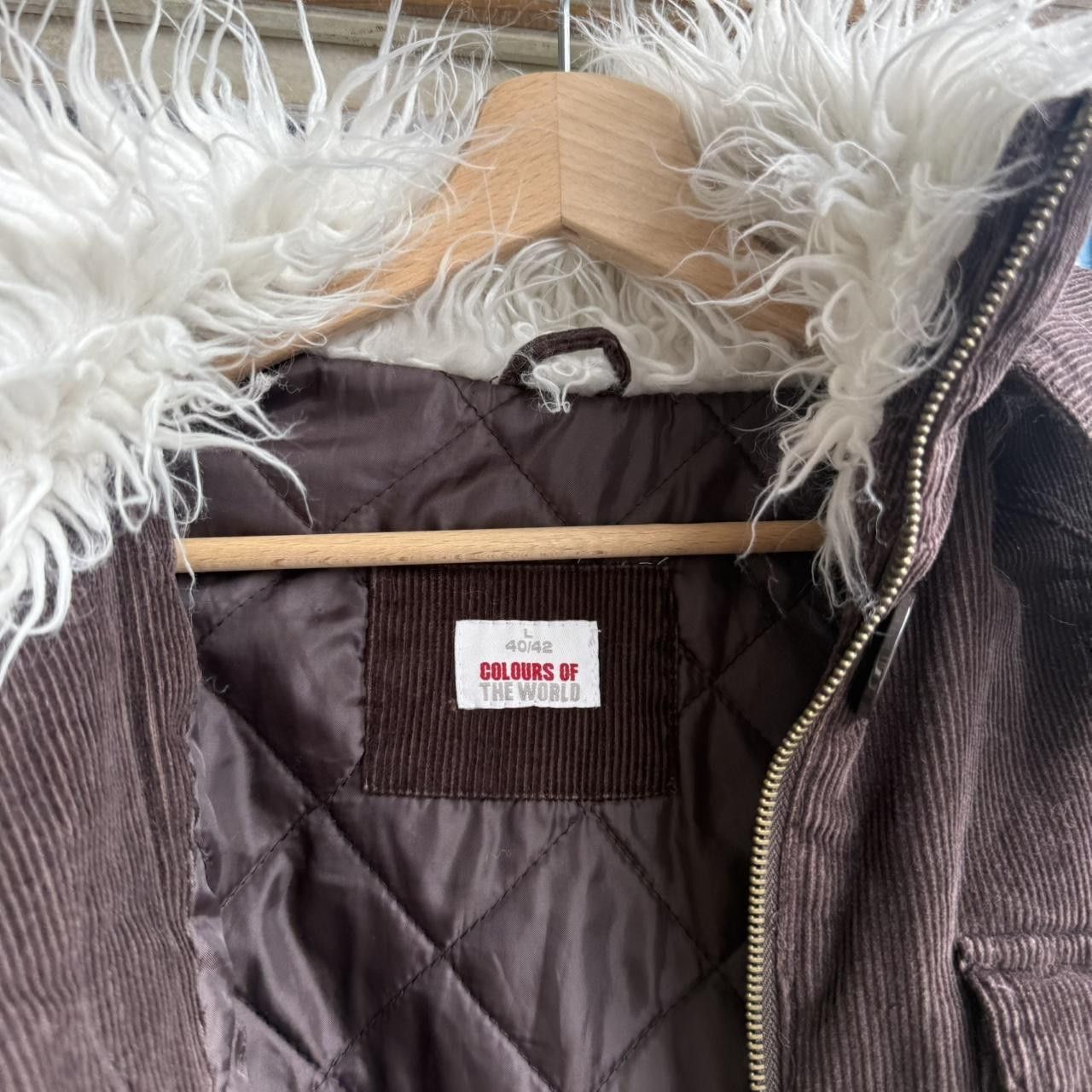 Vintage Brown corduroy jacket with white faux fur trim and hood Size US M / EU 48-50 / 2 - 5 Thumbnail