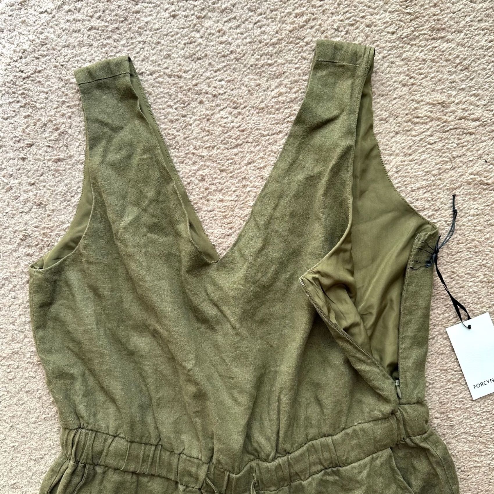 Vintage For Cynthia Romper Womens Large NWT Green Linen Blend Sleeveless Jumper Size L / US 10 / IT 46 - 3 Thumbnail