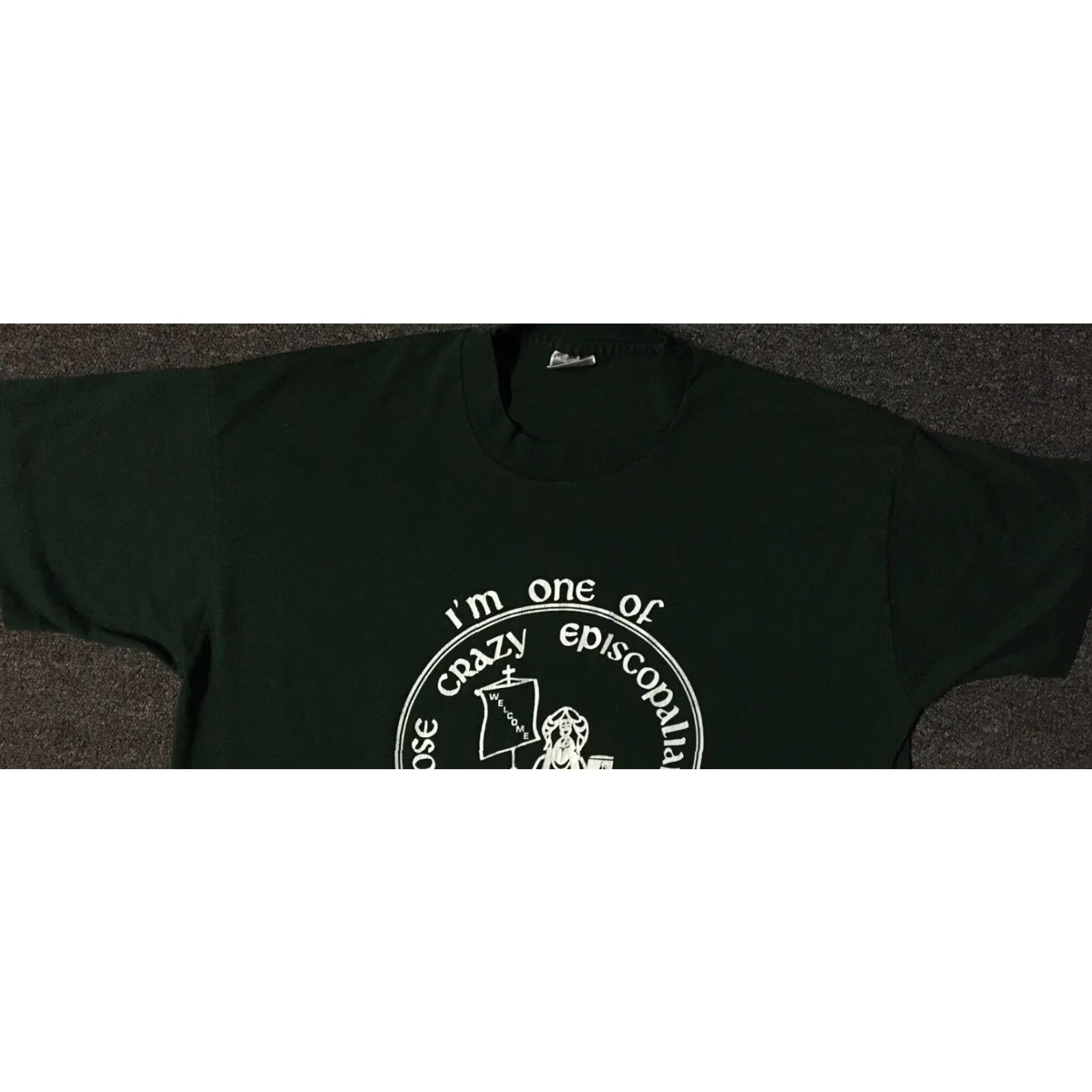 Vintage VINTAGE 90s Im A Crazy Episcopalian Faded Shirt L XL God Religion Jesus Funny Grunge Shirt Mens Green Size US L / EU 52-54 / 3 - 7 Thumbnail