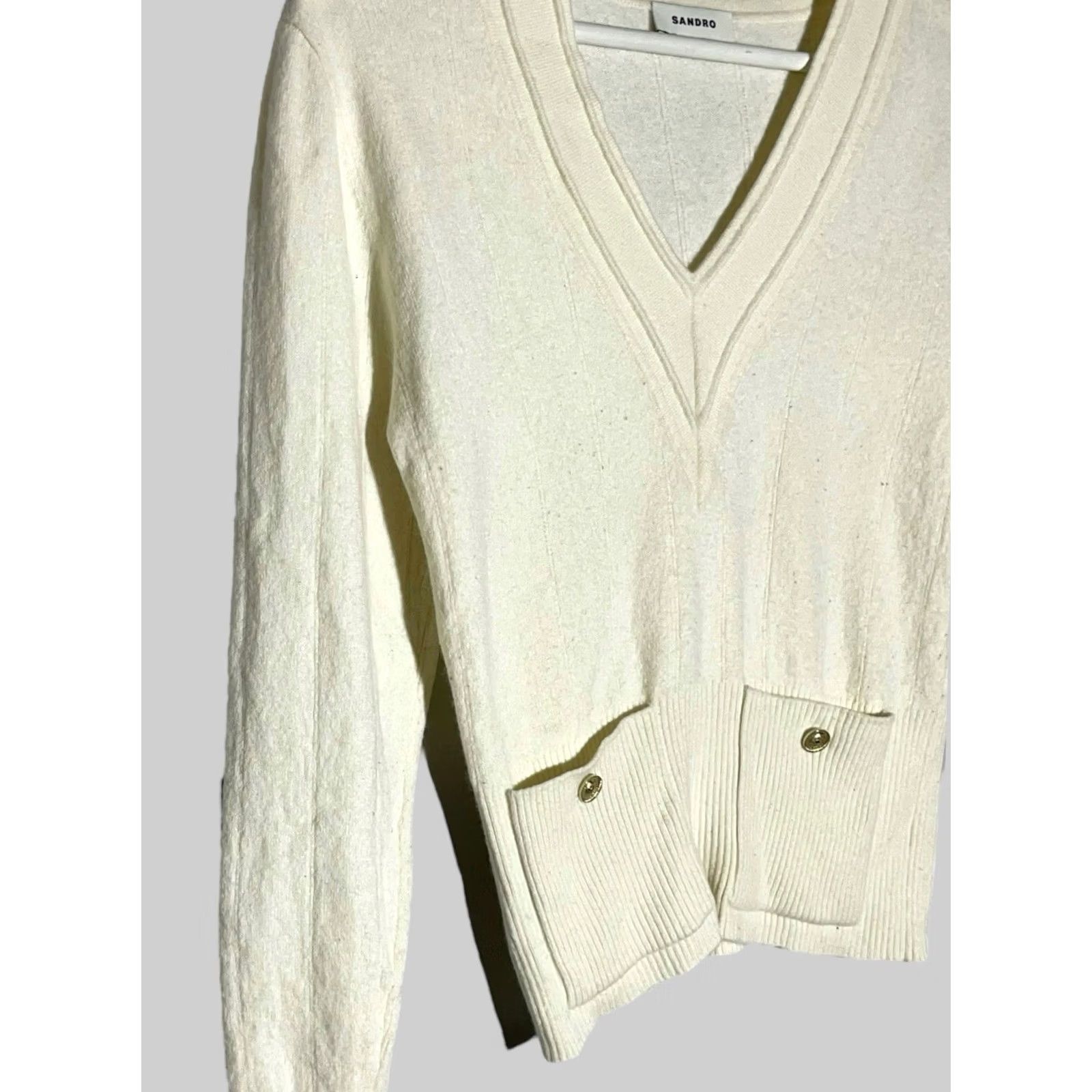 Sandro Sandro Women’s Wool Sweater Size 1 Beige V-Neck Long Sleeve Size XS / US 0-2 / IT 36-38 - 5 Thumbnail