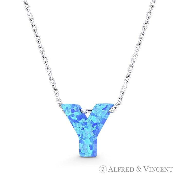 Other Blue Lab Opal Initial "Y" Pendant Anchor Chain Necklace Size ONE SIZE - 1 Preview
