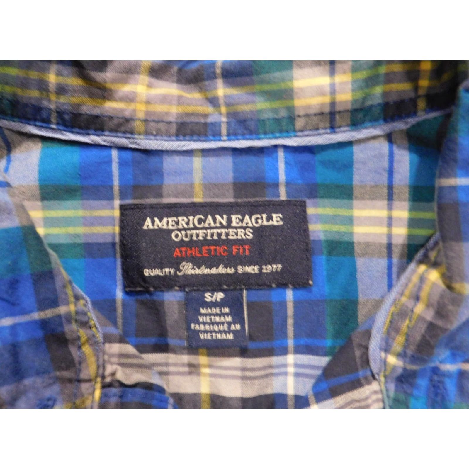 American Eagle Outfitters American Eagle Mens Shirt Small Blue plaid button up athletic fit Size US S / EU 44-46 / 1 - 4 Thumbnail