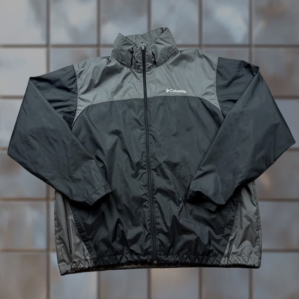Columbia Jacket Mens 1XL Black Windbreaker Hooded Nylon Shell Lined Zip Pockets, Men's