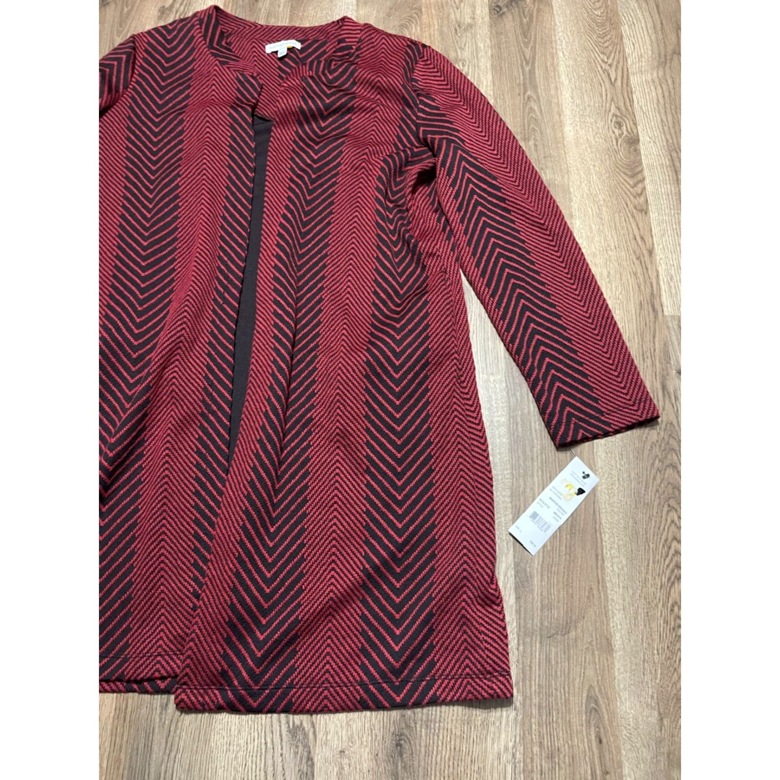 Vintage Notations Sweater Cardigan, Women's L Open Long Red Black, NWT, Casual, Fall Spring Summer, Womens Size L / US 10 / IT 46 - 3 Thumbnail