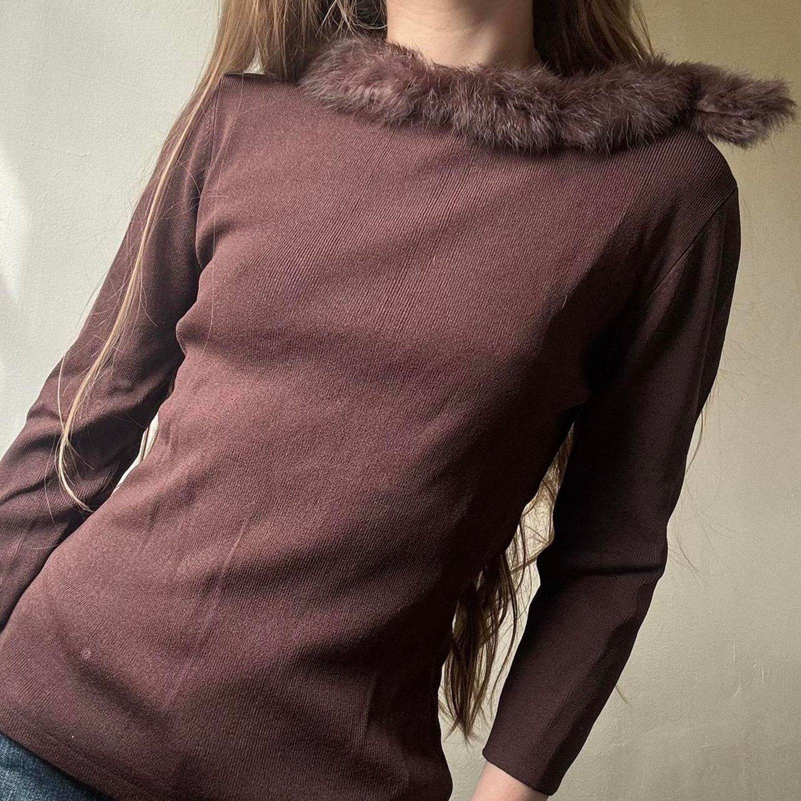 Vintage Vintage Joseph A. Brown Faux Fur Boatneck Blouse Small Y2K Size S / US 4 / IT 40 - 1 Thumbnail