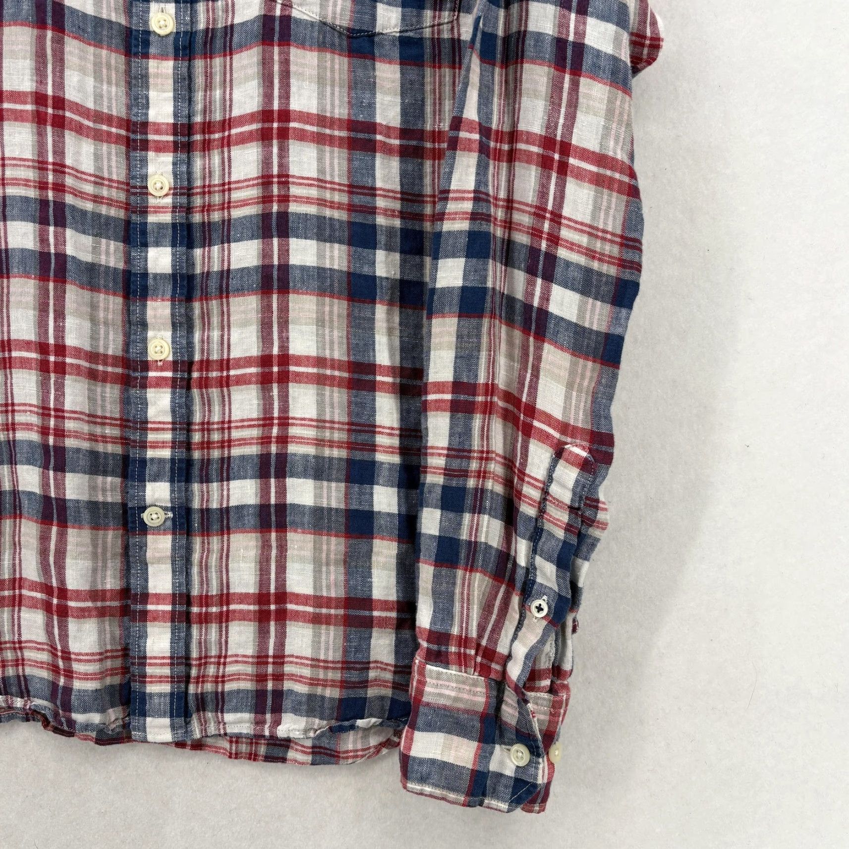 Banana Republic Banana Republic Shirt Mens Small Red Blue Plaid Linen Long Sleeve Camden Fit Size US S / EU 44-46 / 1 - 3 Thumbnail