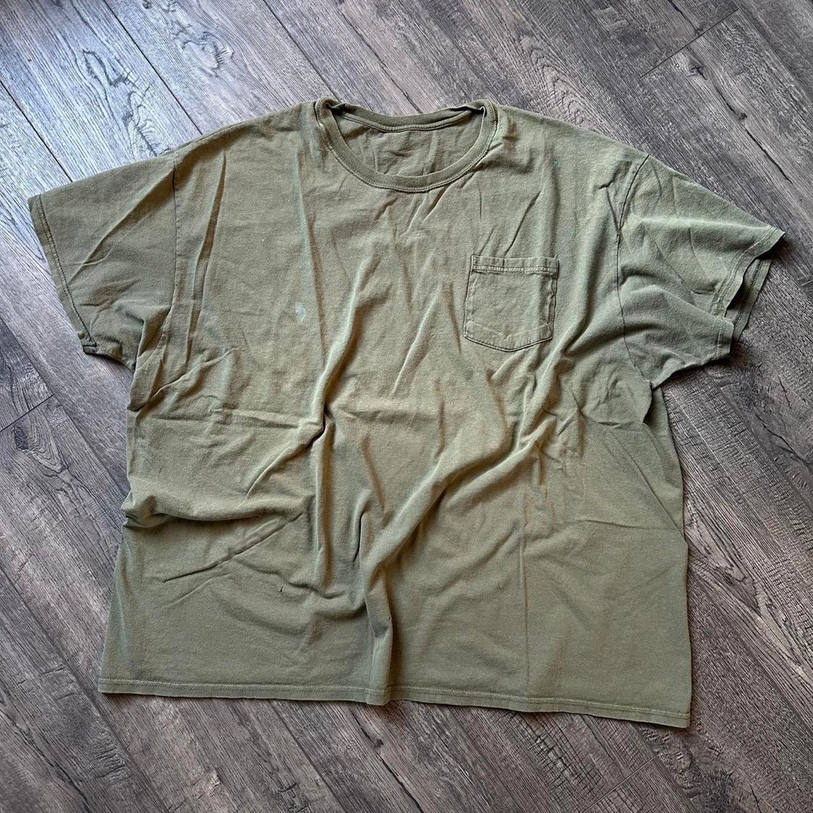 Vintage Y2K Green Olive Faded Thrashed Baggy Oversized Cotton Tee Size US XXL / EU 58 / 5 - 4 Thumbnail