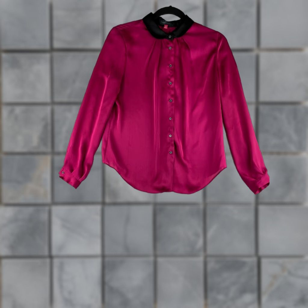 Vince Camuto Vince Camuto Blouse Womens L Peter Pan Collar Long Sleeve Button Up Pink, Polyester, Regular, Solid, Modern, Part of Women’s Apparel Size L / US 10 / IT 46 - 1 Thumbnail