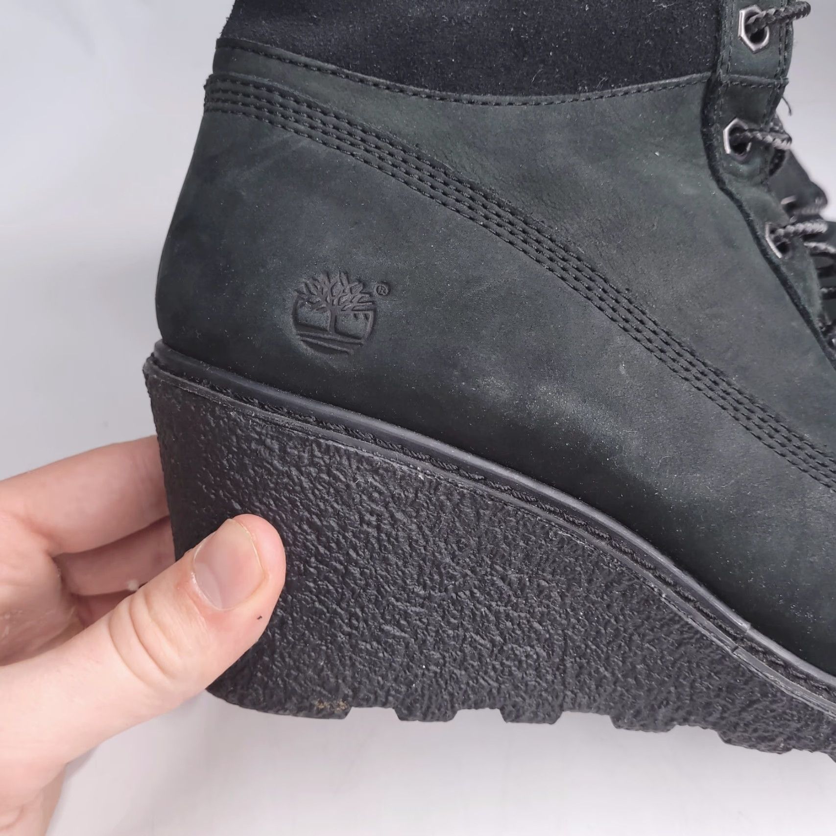 Timberland Timberland Boots Women 8.5 Winter Leather High Heel Bootie Black Sherpa Warm Dark Olive Green Vintage No (adjusted?) Size US 9 / IT 39 - 3 Thumbnail