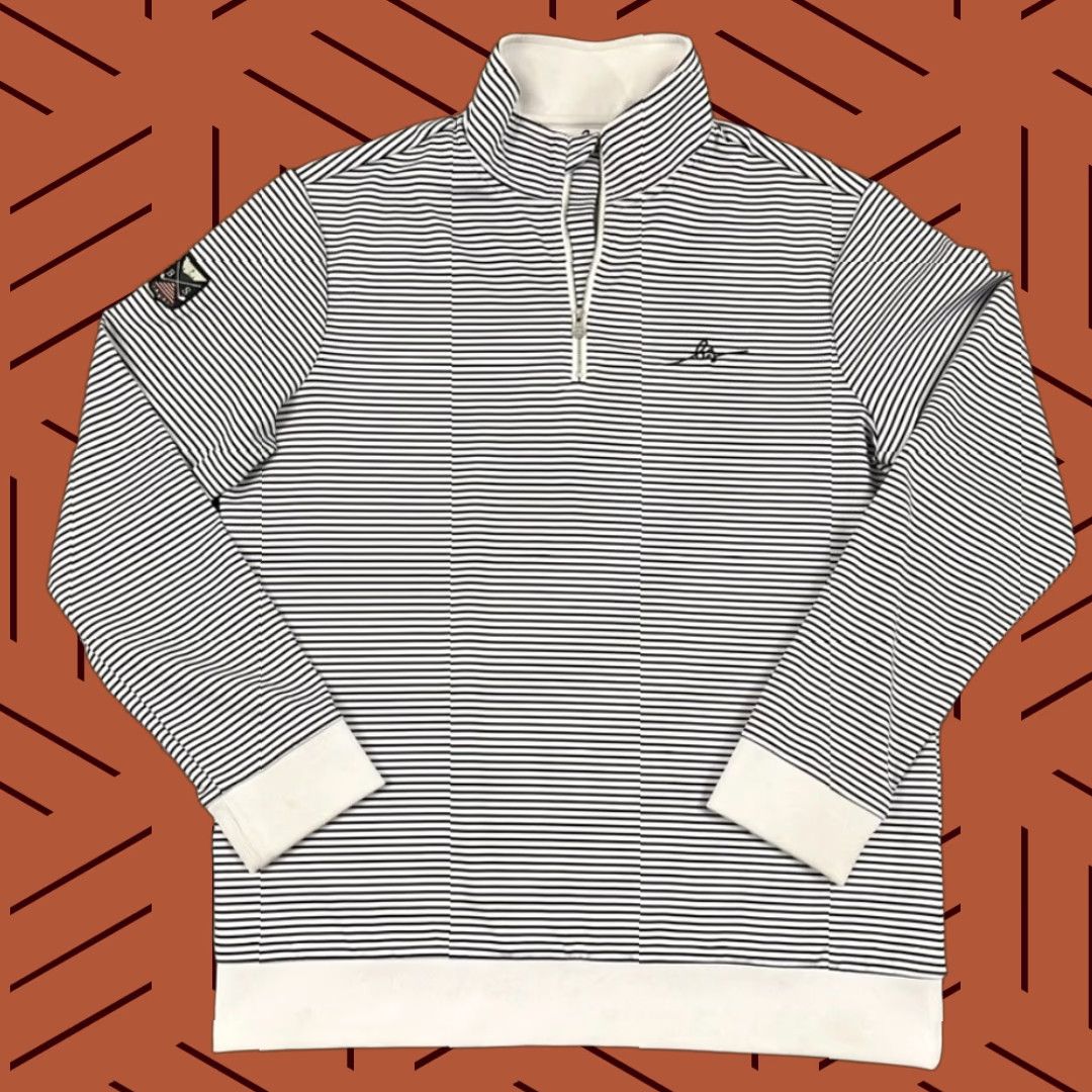 Vintage Boston Scott Golf Pullover Mens Large White Blue Striped Performance Stretch Shirt Size US L / EU 52-54 / 3 - 1 Thumbnail