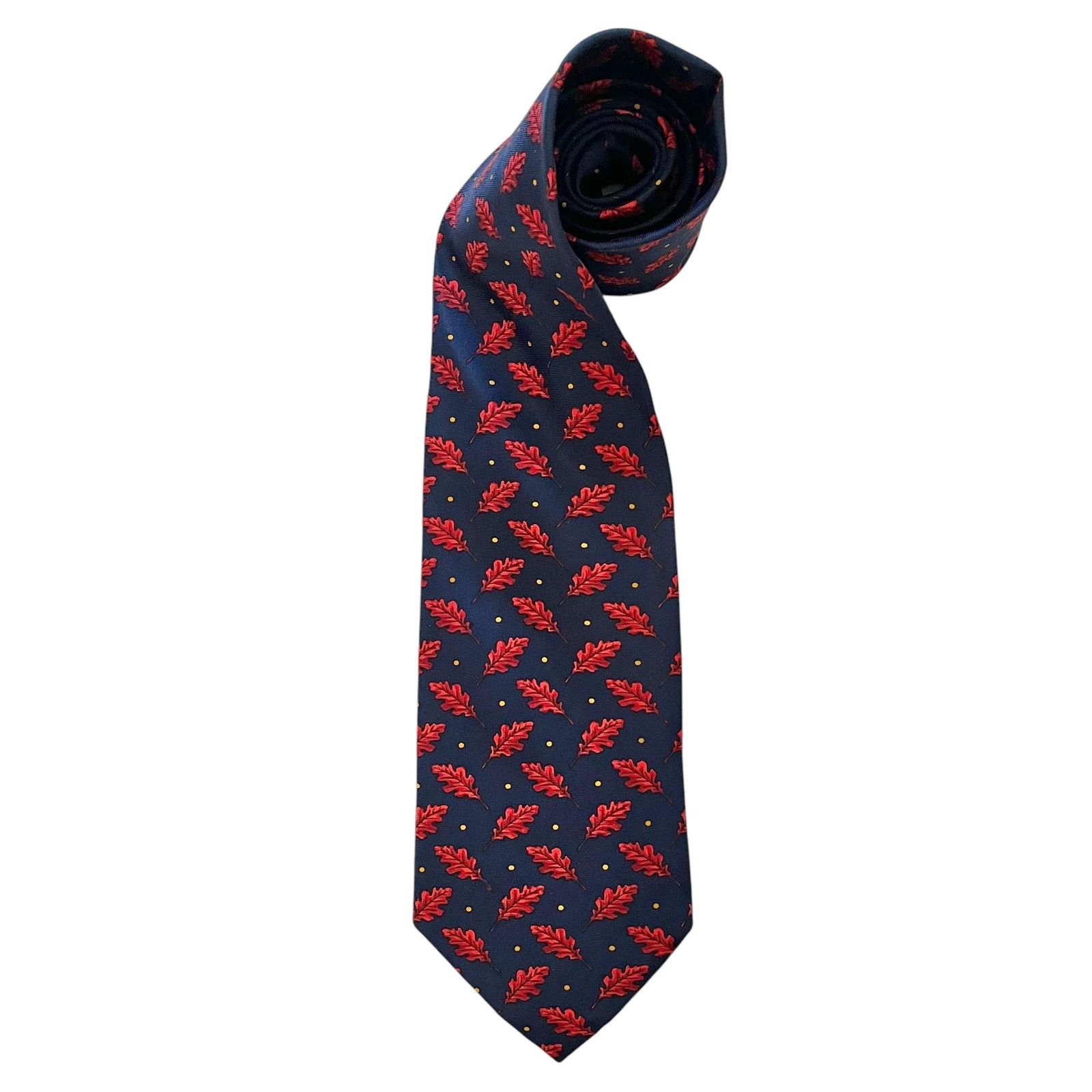 Yves Saint Laurent Yves Saint Laurent YSL Navy Blue Red Leaf Print Silk Tie Size ONE SIZE - 10 Thumbnail
