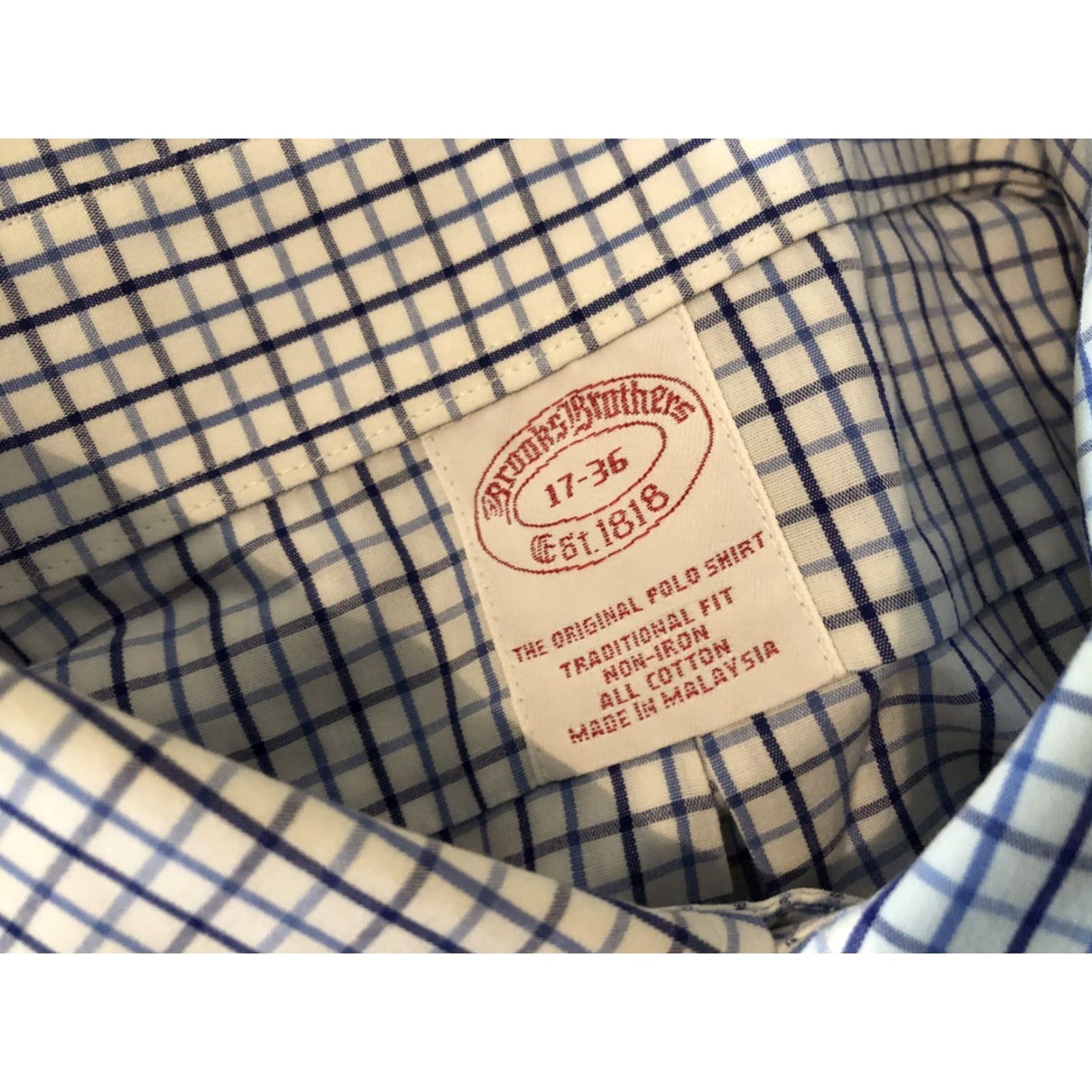 Brooks Brothers Brooks Brothers Dress Shirt Mens 17 36 White Blue Cotton Button Size 46R - 3 Thumbnail