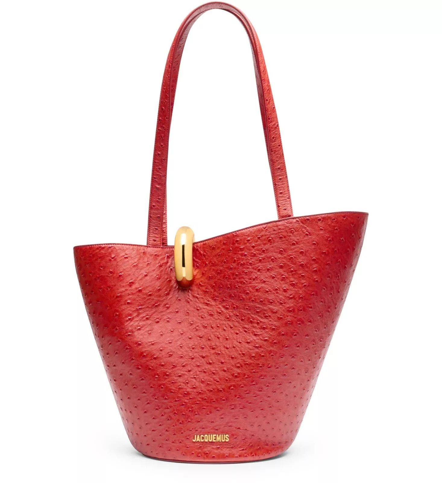 JACQUEMUS Medium Bambola Red Embossed Bucket Bag