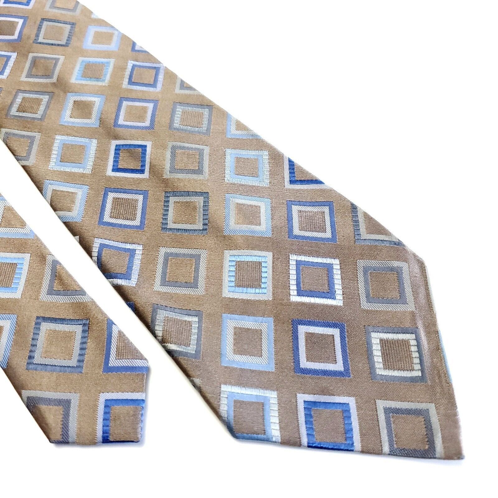 Croft & Barrow Croft & Barrow Beige Blue Woven Geometric Silk Tie Stain Res Size ONE SIZE - 1 Thumbnail