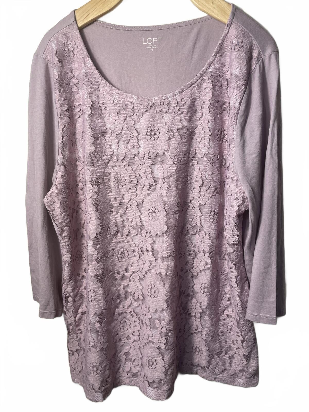 Other LOFT Lace Front Top Women's XL Purple Floral Striped Size XL / US 12-14 / IT 48-50 - 1 Thumbnail