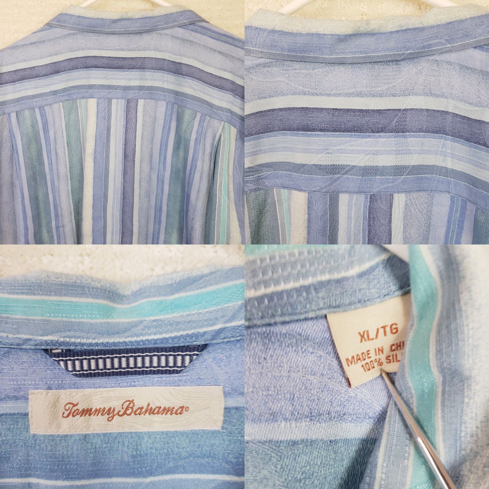 Tommy Bahama Tommy Bahama Silk Shirt Blue Striped Button-Up Down Short Sleeve XL Mens Size US XL / EU 56 / 4 - 8 Thumbnail